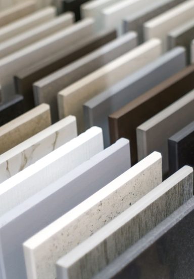 Close up of ktichen countertop samples